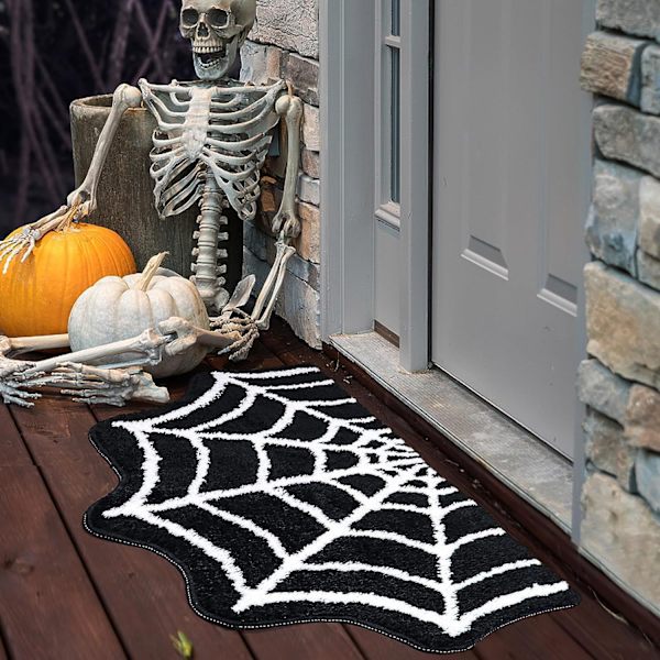 Alien Halloween Faux Cashmere Gulvmåtte Tæppe, Edderkop Web Fodmåtte Indgangsdørmåtte, 40*60cm