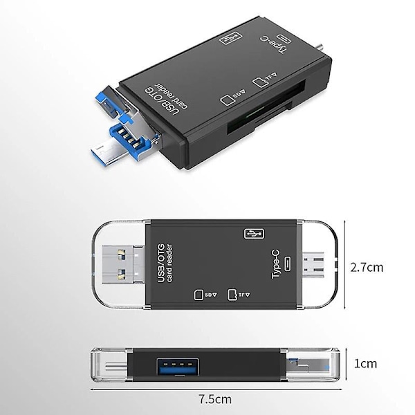 SD-kortlæser USB C-kortlæser 6 i 1 USB 2.0 TF/Mirco SD Smart hukommelseskortlæser Type C OTG Flash-hukommelseskortlæser