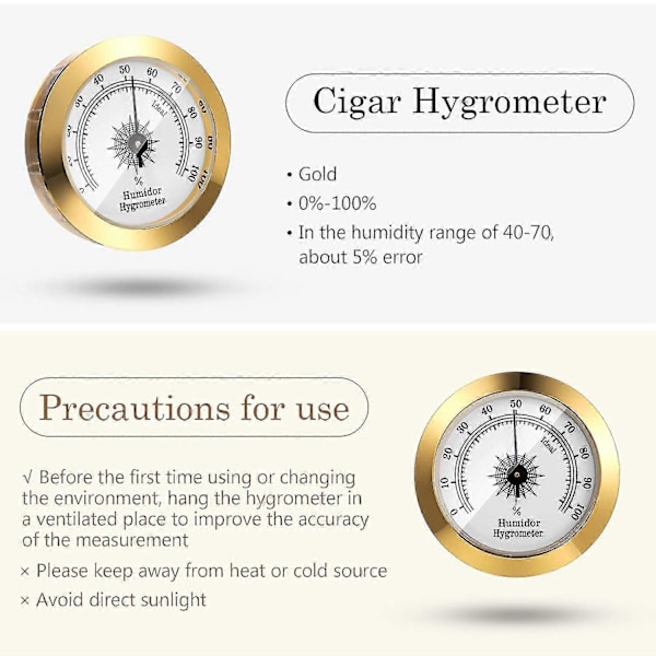 2 Stycken Hygrometer Analog Hygrometer Mekanisk Rund Hygrometer Fuktmätare för Skåpburkar, 2 Tum (Guld)