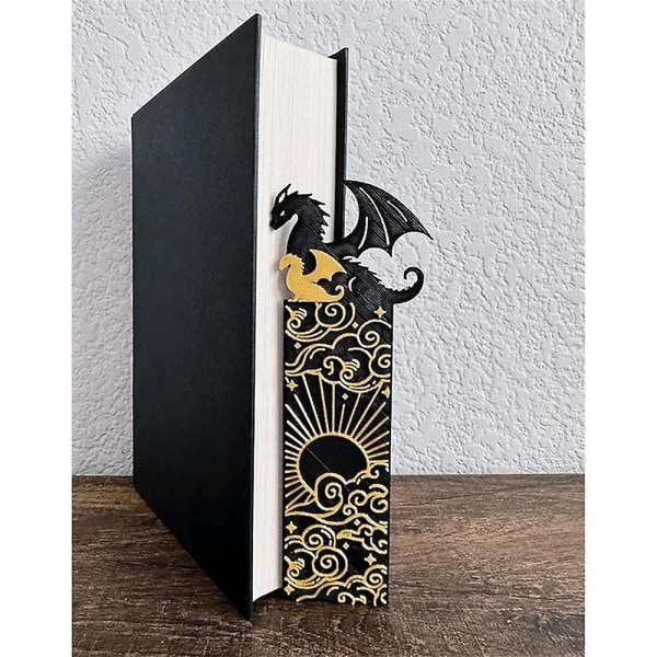 Snyggt dubbelsidigt bokmärke, svart guld drakar bokmärke med sol och moln, cool jul bokmärke boktillbehör