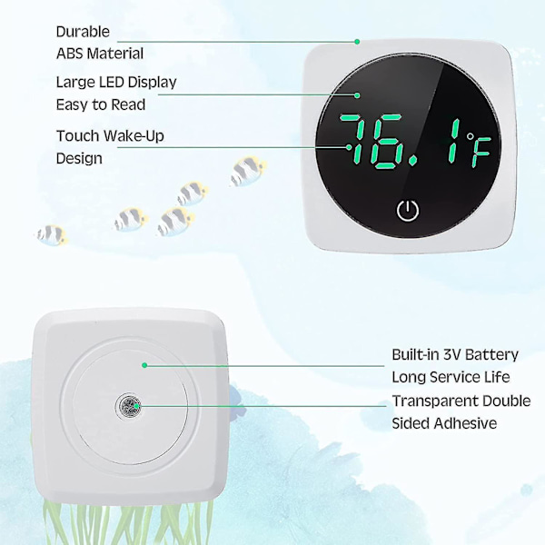 LED Akvarietermometer Fisktank Pekskärmstermometer Exakt Självhäftande Fisktank Temperatursensor