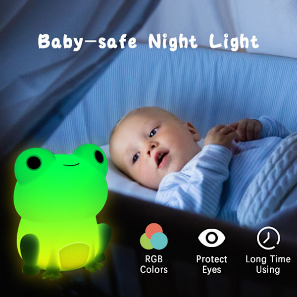 Frø Natlampe, Blød Silikon LED Berøringslampe til Børn, Børneværelse Bærbar Natlampe med Dæmpbar Timer, Sød Soveværelse Natbord Skrivebord