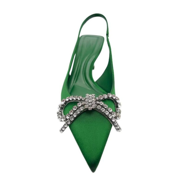 Slingback sko med hæle med udsmykket sløjfe - Grøn - Damer