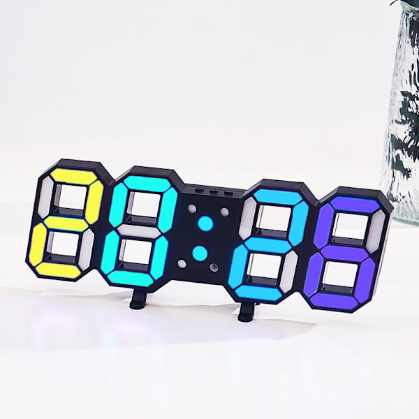 3D-kello RGB elektroninen seinäkello voi seistä tai roikkua, monikäyttöinen LED-digitaalikello, värikäs yöpöydän valokello