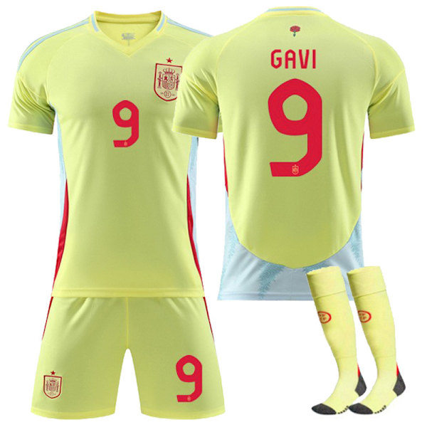 2024 EM Spanien Borta Tröja Nr 9 Pablo Martin Pais Gavira (Gavi) Fotbollströja Barn Set Storlek: 20