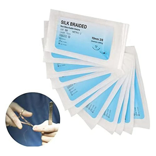 12-pack Siden Suture Kit (Med Böjd Nål) - Klinisk Träning för Sår Suturering