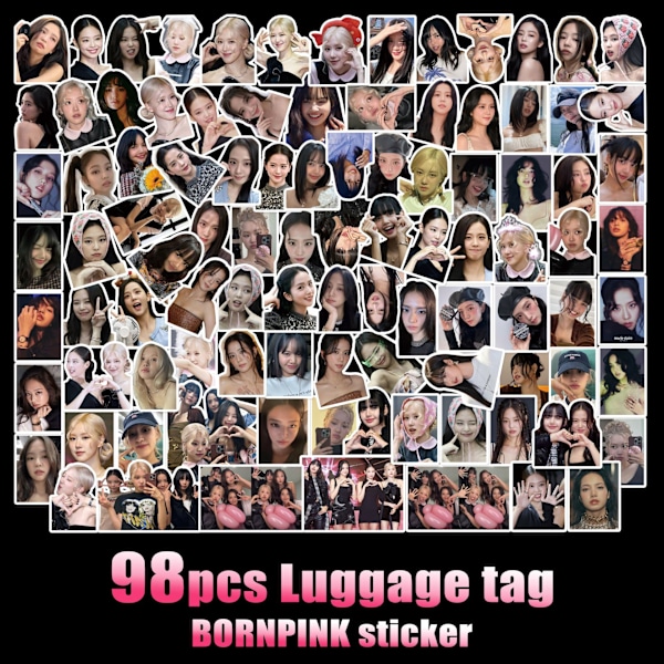 98 Mustaa Pink-Tarraa 8. Vuoden Juhlan Muistikirjan Tarrat ROSE JENNIE Jisoo Matkatavaroiden Tarrat