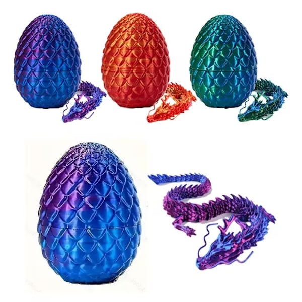 3D-printet dragegg, fullt ledd dragekrystalldrage med dragegg, hjemmekontordekorasjon sjefens skrivebordsleketøy