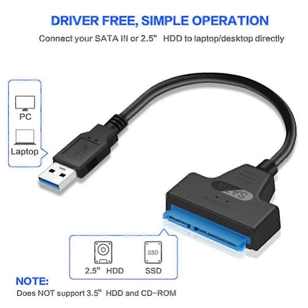 USB3.0 2.0 - SATA-kaapeli, tukee adapterikaapelia, tukee kiintolevyä 2,5 tuuman yhteensopivalle kiintolevylle, kaapelisovitin, adapterikaapeli
