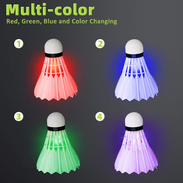 LED Badminton, 8-pack Lysande Badmintonbollar, Lysande LED-belysning, Färgglada Badmintonbollar för Inomhus- och Utomhussporter
