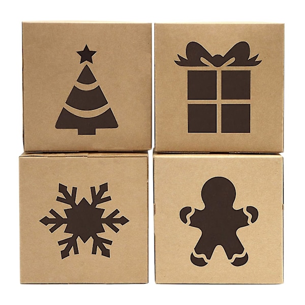 30 Kraft Kartong Kakboxar Set 4x4x2.5 Tum Auto-Popup för Jul Cupcakes, Brownies, Donuts
