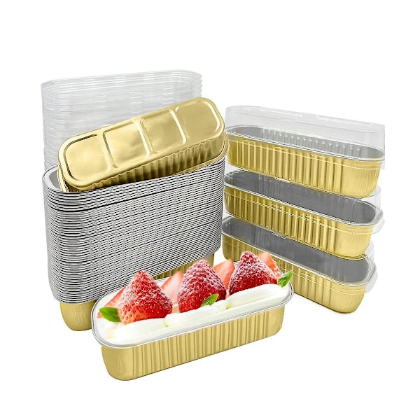 50 st Engångs Aluminium Bakformar Mini Limpformar Rektangulära Muffinsformar Mini Smala Kakformar