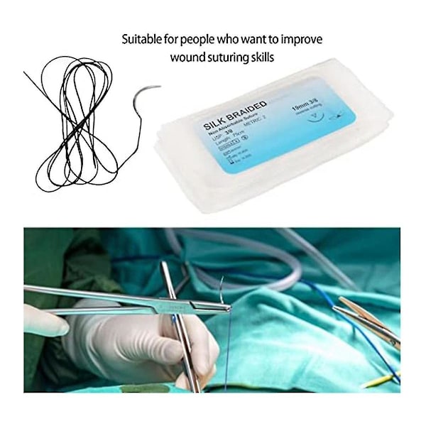 12-pack Siden Suture Kit (Med Böjd Nål) - Klinisk Träning för Sår Suturering