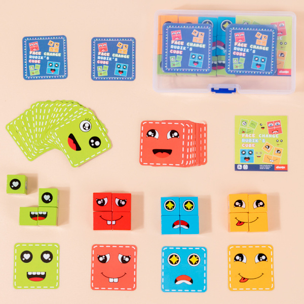 1-pack ansiktsförändrande Rubiks kub med klocka Du gråter jag skrattar pussel barns leende uttryck byggsten