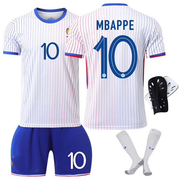 Europacupen 2024 Frankrike Borta Vit Mbappe nr 10 fotbollströja för barn Set : 28