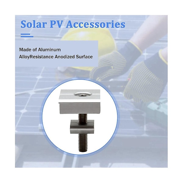 Förpackning med 10 Solpanel Fästen Mittklämma 30 mm T-formad PV Modul Fästklämma Höjdjusterbar