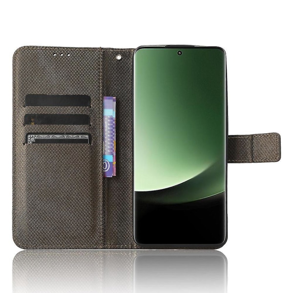 Til Xiaomi 13 Ultra Stand Wallet Phone Case Pu Leather Diamond Texture Phone Cover - Sort