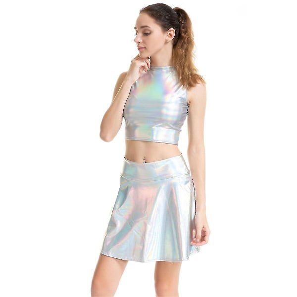 Kvinde Metallic Tank Top Skinnende Crop Top Til Dans-mxbc