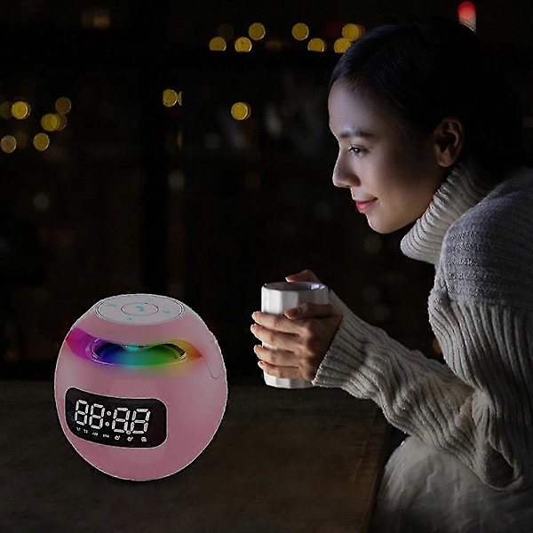Trådlös Bluetooth-högtalare Ljudlåda Klocka Alarm Färg Nattlampa Med Mic Usb 5.0 Adapter Klockversion Vit