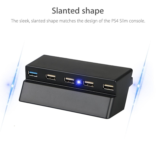 5-port USB-hub til PS4 Slim Edition, USB 3.0/2.0 High Speed-adapter