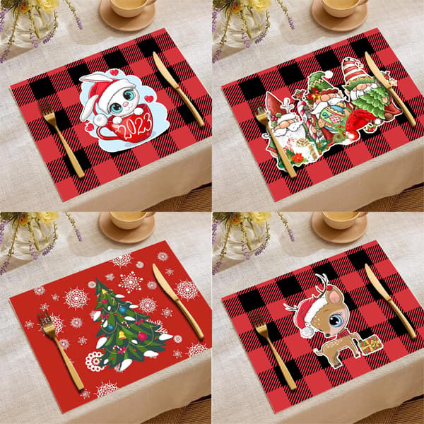 4-pak Jule dækkeservietter, linned coasters, julepynt og nye tekopper (kun måtte)