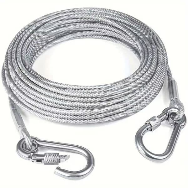 30FT reflekterende bindekabel til hunde op til 250 pund, stålwirekabel med dobbelt spænde i rustfrit stål, let og holdbart