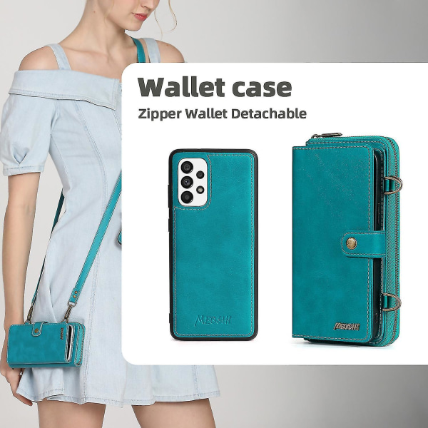 Megshi 020 -sarja Samsung Galaxy A73 5g jalustan cover Irrotettava 2-in-1-lompakko Pu nahka+pc+tpu phone case