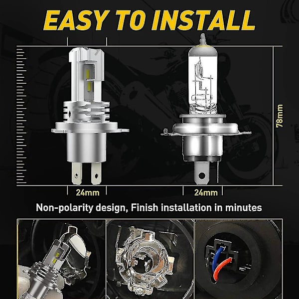 1 stk. H4 Hb3 Led Canbus Ingen Fejl Motorcykel Forlygte Pære 1500lm 6000k Hvid Hi/lo Fjernlys H4 Led Motorcykel Lygter Forlygte