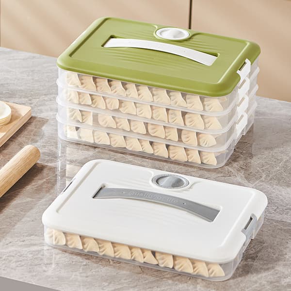 1-pack dumplinglåda med lock, stor matkvalitets wontonlåda, transparent tjock dumplinglåda, flerskikts