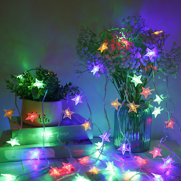 LED-ljusslinga med batteri, USB-kula, stjärnformad ljusslinga, jul, små färgade lampor, stjärnljus, inredning, dekorativ belysning