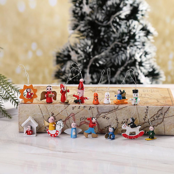 48st Christmas Wooden Nötknäpparen Ornaments Set Xmas Tree Mini Hängande Hänge Semesterdekoration