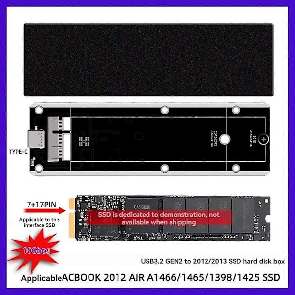 För 2012 Air A1425 A1398 A1465 A1466 SSD-fodral USB3.2 GEN2 6Gbps M.2 SATA SSD-box SSD-kabinett A-C