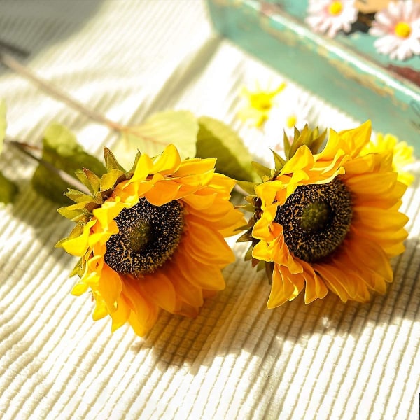6st konstgjorda solrosor blommor Vintage falska silke solrosor Bulk med långa stjälkar