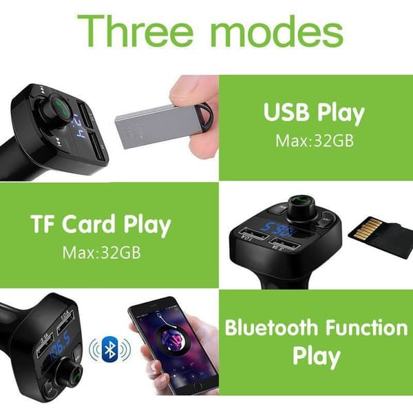 X8 Bluetooth Bil FM-sender, Dobbel USB Billader, Håndfri MP3-spiller Støtter TF-kort