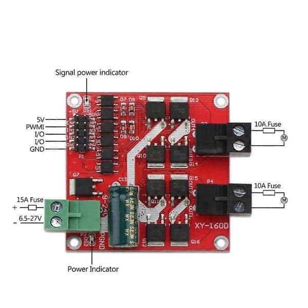 DC Motor Driver, L298 Dobbel H-bro Motorhastighetskontroller DC 6.5V-27V 7A PWM Motorregulator Kort