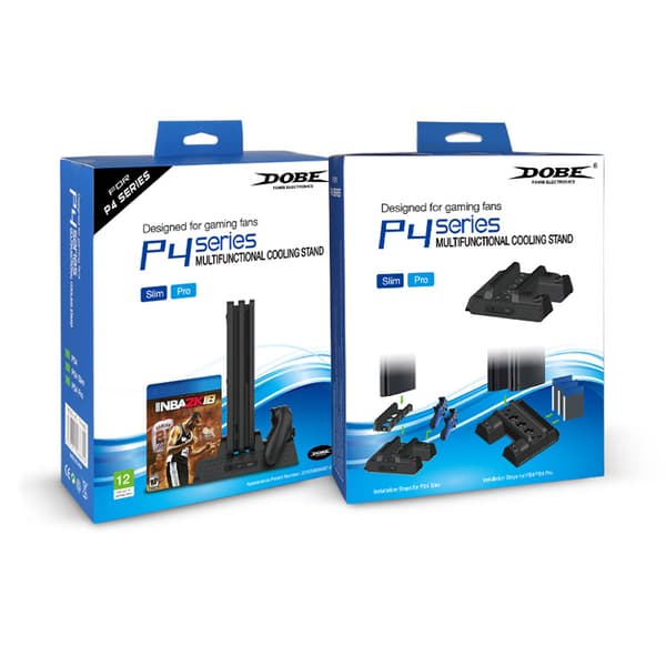 Ny sort, PS4/SLIM/PRO multifunktionel kølebase PS4 base køleblæser + diskholder + dobbelt opladning TP4-882