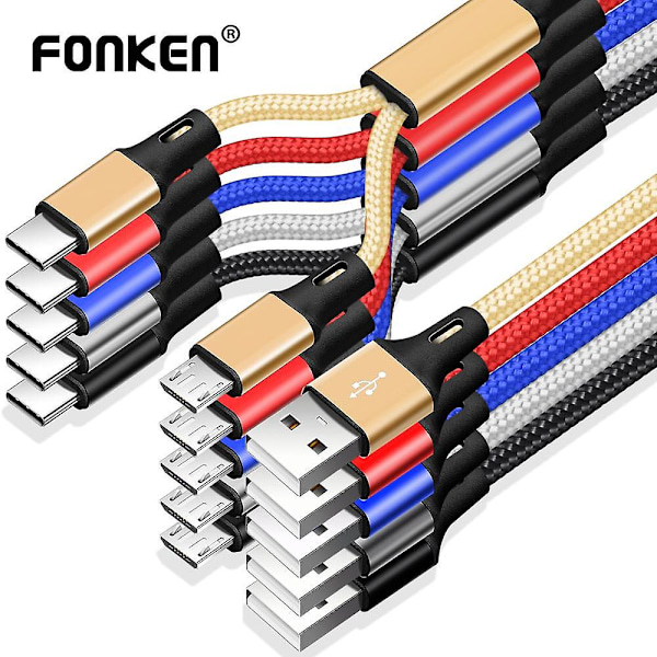 FONKEN 2 i 1 Micro USB Kabler Type C USB Kabel Ledning Separat Ledning til Android Telefon Samsung