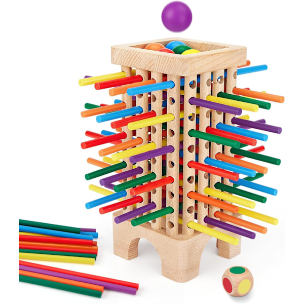 Montessori-peli puinen lautapeli, 42 värikästä puutikkua noppapeli matematiikka opettavaiset lelut 3 4 5 6 -vuotiaille, hienomotoriset taidot lelut ja laskeminen