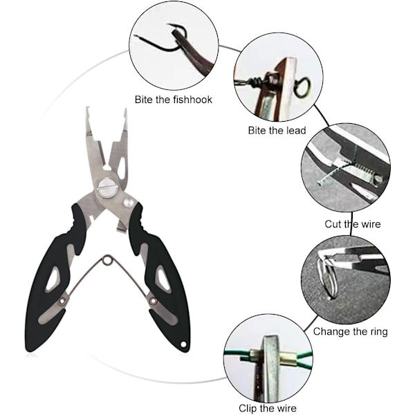 Fiskepliersset, fiskepliers, fiskeverktyg krokar, fiskesnöre skärverktyg, fiskesaxar, rostfritt stål tråd avlägsnande fiskepliers