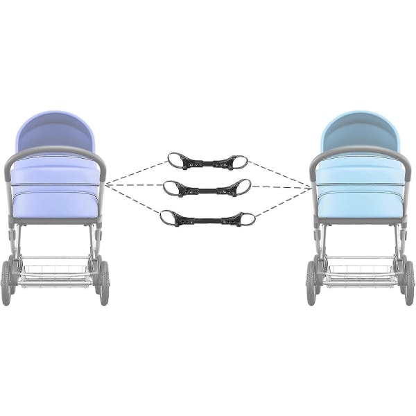 3 pakke barnevognkoblinger for tvillingvogn, justerbar bilvogntilbehør Babyvognkobling