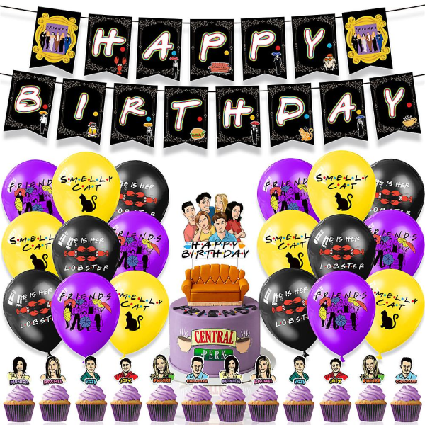 Vänner Tema Grattis på födelsedagen Dekorationer Ballonger Kit Banner Cake Cupcake Toppers Party Supplies