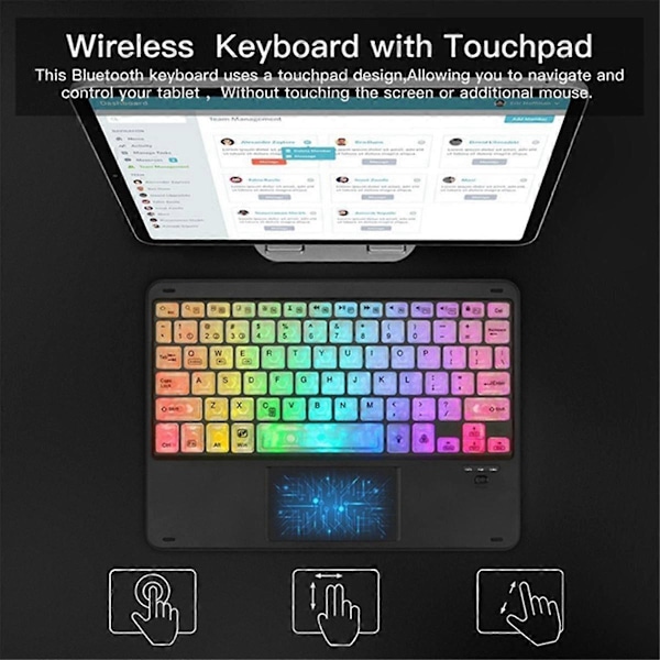 Transparent Fargerikt Lysende Bluetooth-Tastatur 10-Tommers Bakbelyst Bluetooth-Tastatur Egnet for Ta
