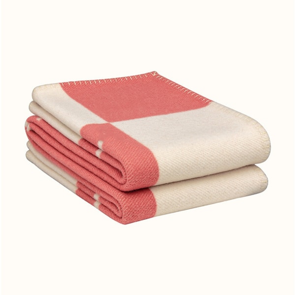 Plaid H-formet tæppe Cashmere blandet hæklet Bærbar 130*180cm, pink