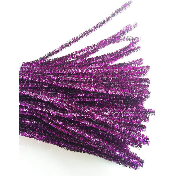100 kpl 12 tuuman kimalteleva hopealanka Creative Arts Chenille varren putkien puhdistusaineet (violetti)