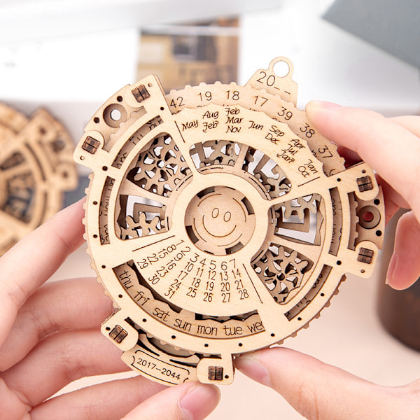 Trä 3D Evighetskalender Pussel Leksak Barnens Läromedel Utbildningsmontering Växelmodell Skivspelare Spel
