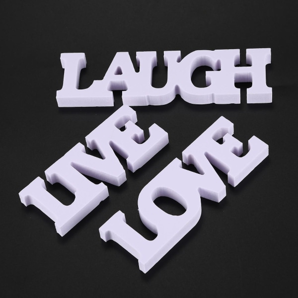 3 stk Live Love Laugh træbogstaver til bryllupsdekoration (hvid)