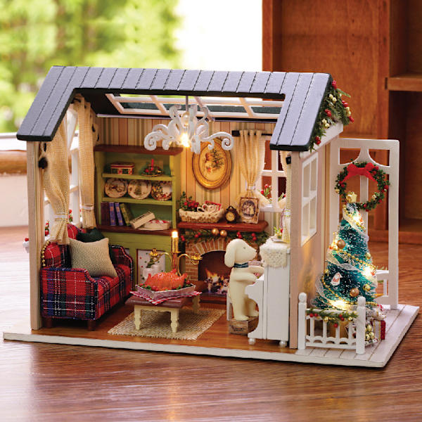 Tilfeldig 1 stk DIY hytte håndlaget montering modellhus kreativ gave gave ornamenter