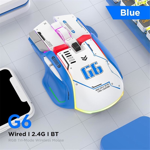 G6 trådløs gamingmus 3 tilstande 4000 11 Rgb baggrundsbelyst genopladelig lydløs computerspilmus - hvid