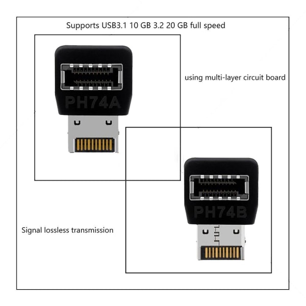 Datormoderkort Type-e USB 3.1 Type-e Gränssnitt 90 graders styrbåge Front Typ-c Installerad Adapter (p