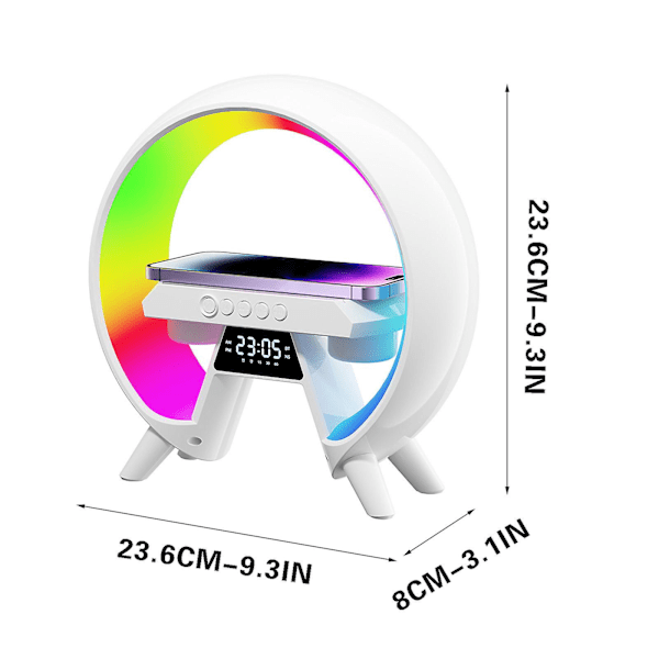 Trådlös laddningslampa Bluetooth-högtalare Musikklocka Alarmnyckel och appkontroll